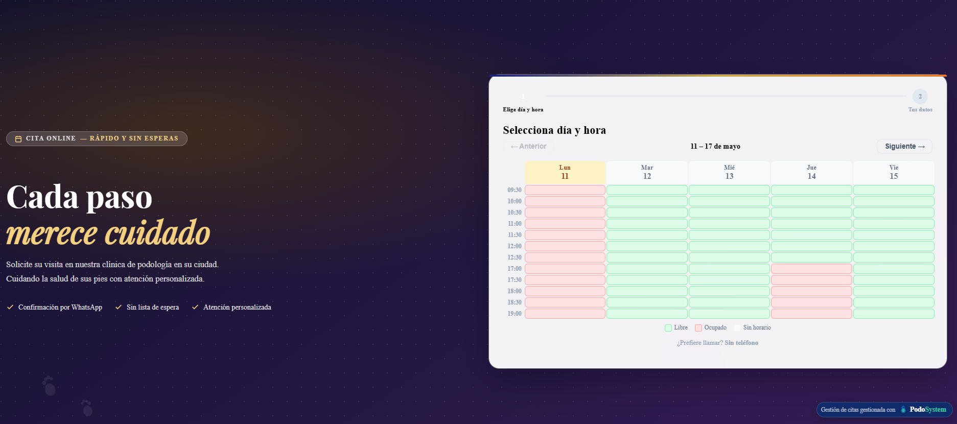 Web de citas online personalizada — PodoSystem